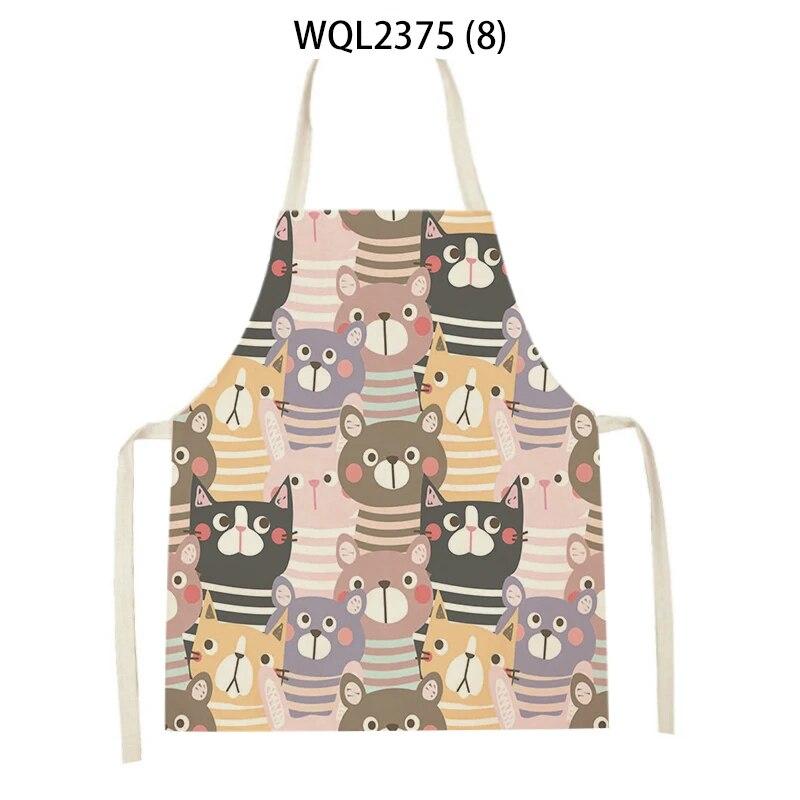 1Pcs Cat Graphic Printed Home Kitchen Apron Linen Sleeveless Antifouling Kids Bib Chef Cooking Baking Apron Home Cleaning Tools