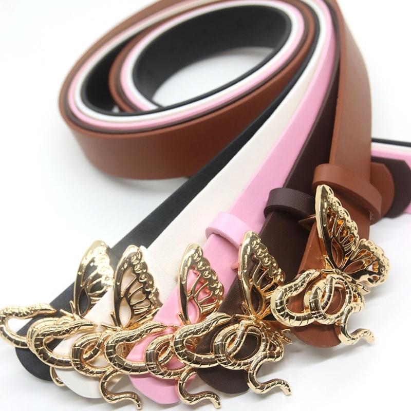 Lady Belt Elegant Skinny Waist Belt for Dress Skinny Belt Butterfly Buckle