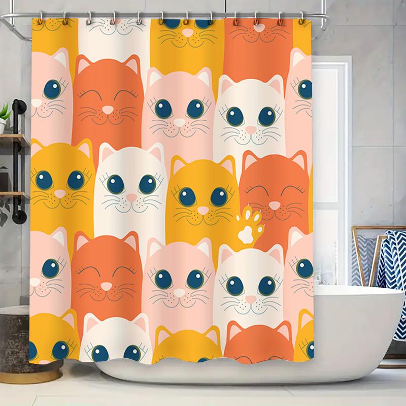 

Cute Cartoon Cat Shower Curtain Waterproof Bathroom Decor W60H190(CM)-1 Pcs