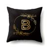 Polyester Pillowcase Black Gold Flower Home Decoration Print Pillowcase 26 English Letter Cushion Cover
