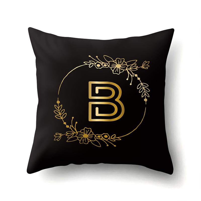 Polyester Pillowcase Black Gold Flower Home Decoration Print Pillowcase 26 English Letter Cushion Cover