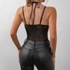 Perspektive Bodysuit ausgehöhlt Halter Kragen Riemen Spitze Patchwork Straße Frauen Overall