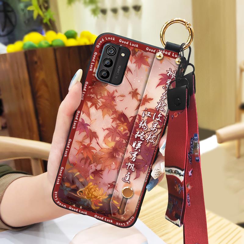 Silikon-Handyhülle im chinesischen Stil für Nokia G100 mit Handschlaufe, schützend für Mama, stoßfest, mit Ständer, Rückabdeckung mit Ring