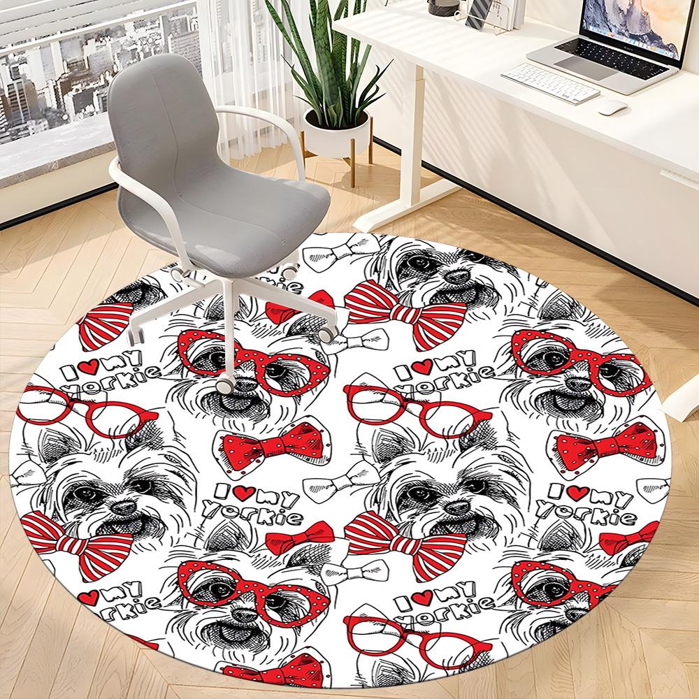 1pc Yorkie PatternChair Carpet for Office, Indoor Non-Slip Washable Polyester Fiber Carpet, Mat For Office, Machine Washable