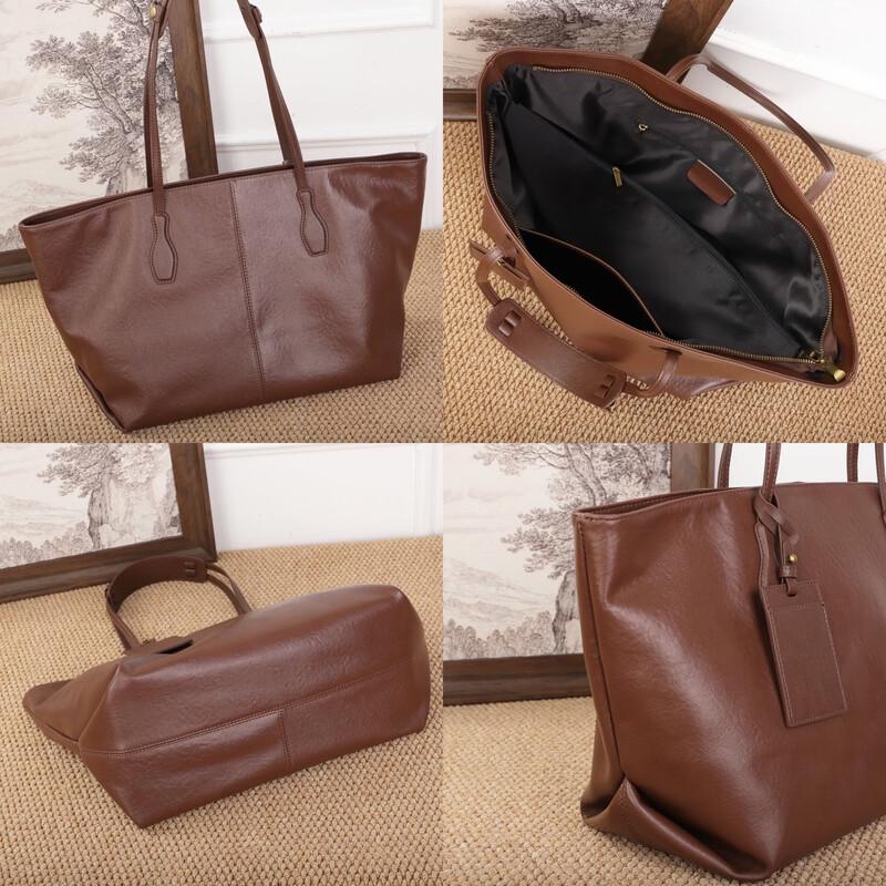 Dou Xiaozhu Retro Soft Leather Large Tote Bag