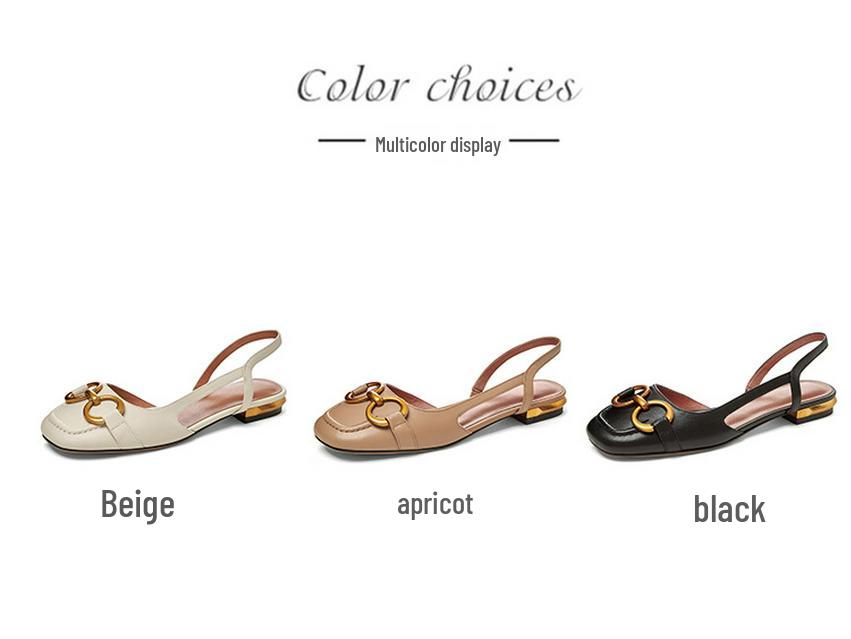 2024 Spring/Summer Women's Retro Peep-Toe Sandals with Metal Buckle and Low Block Heel