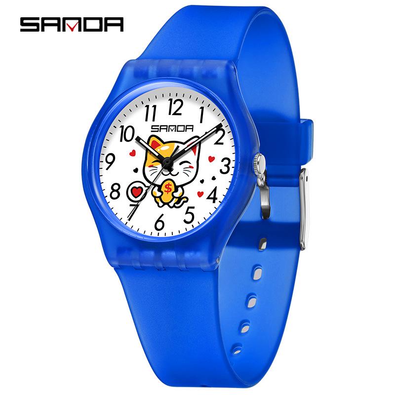 Sanda Creative Cartoon Lucky Cat Watch - Waterproof Quartz for Kids  Adults, Korean Style