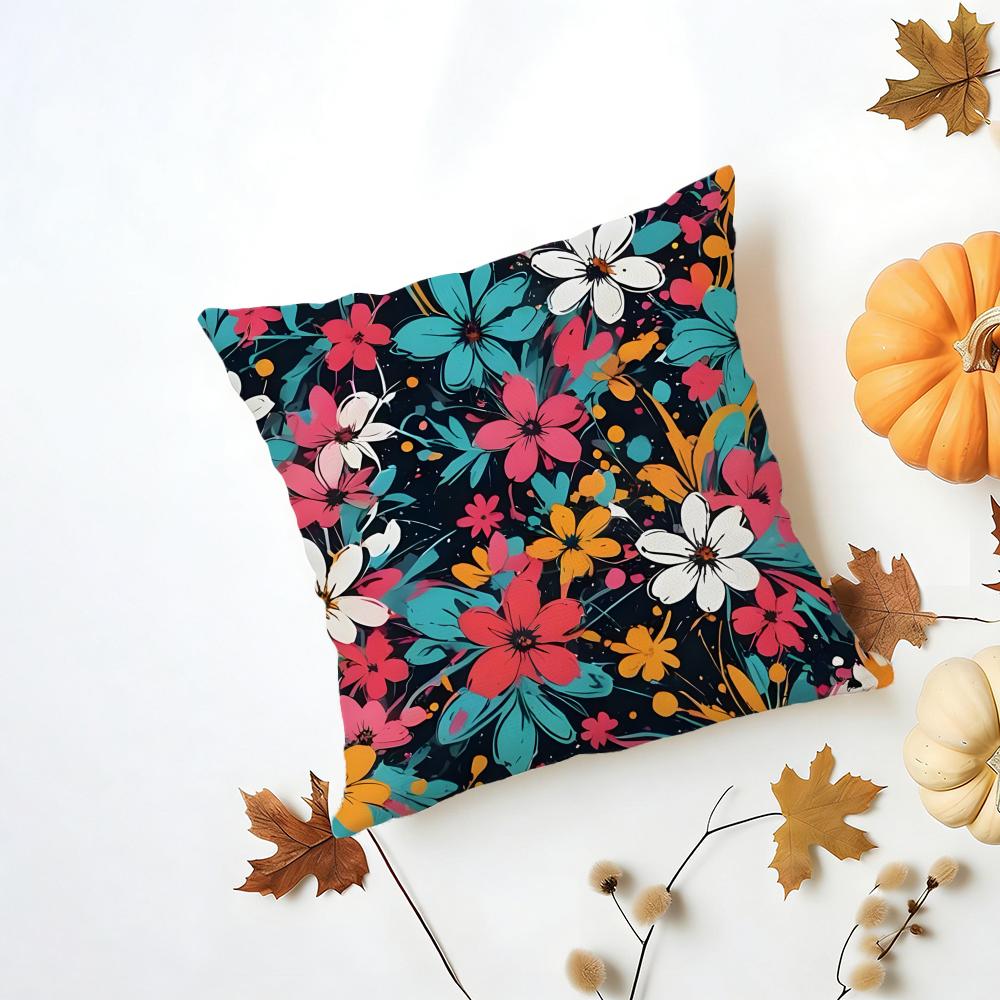 Nice Flower Cushion Cover Iceland Washable Linen Soft  for Daily Sofa Bed Home Room Decor