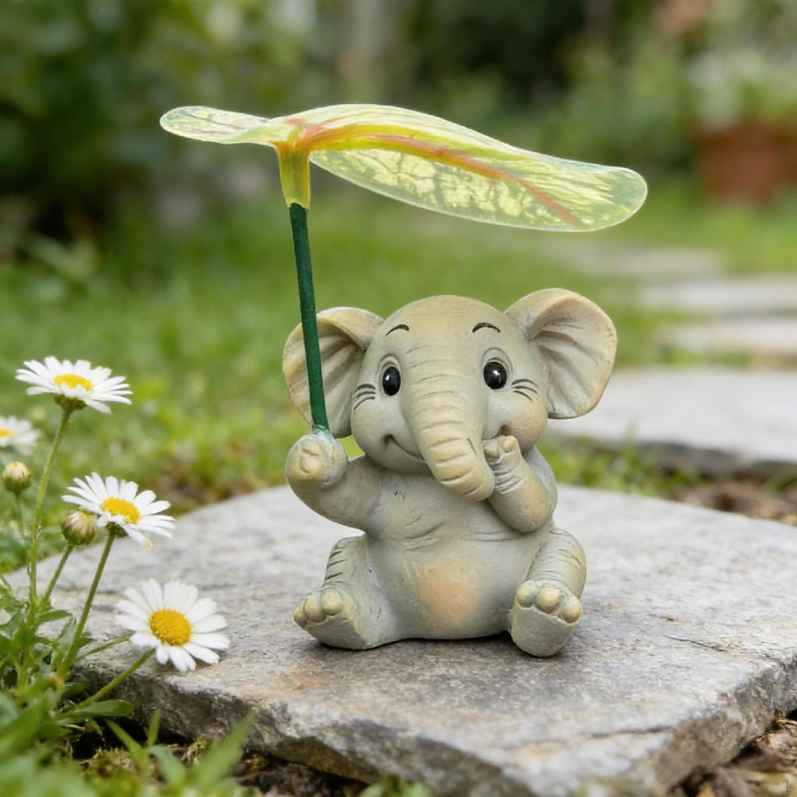 Статуэтка маленького животного Садовая миниатюрная фигурка Подарок Кафе Ручная роспись Фигурка Скульптура из смолы для двора Elephant