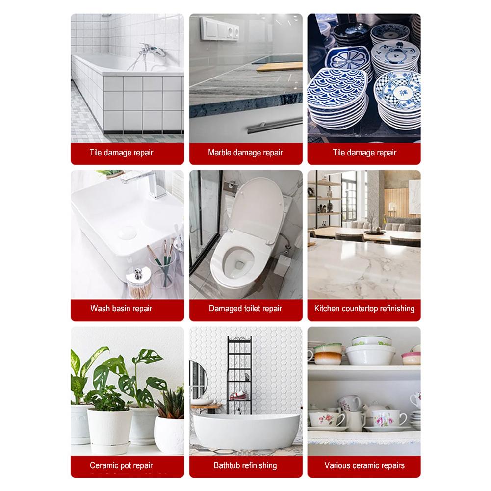 Tile And Ceramic Glaze Repair Paste Strong Adhesive Chip Crack Fixer Fix Tub Chips And Sink Cracks For Porcelain Ceramic Enamel