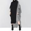 Turtleneck Batwing Long Sleeve Loose Fit Draped Women Dress Autumn Winter Contrast
