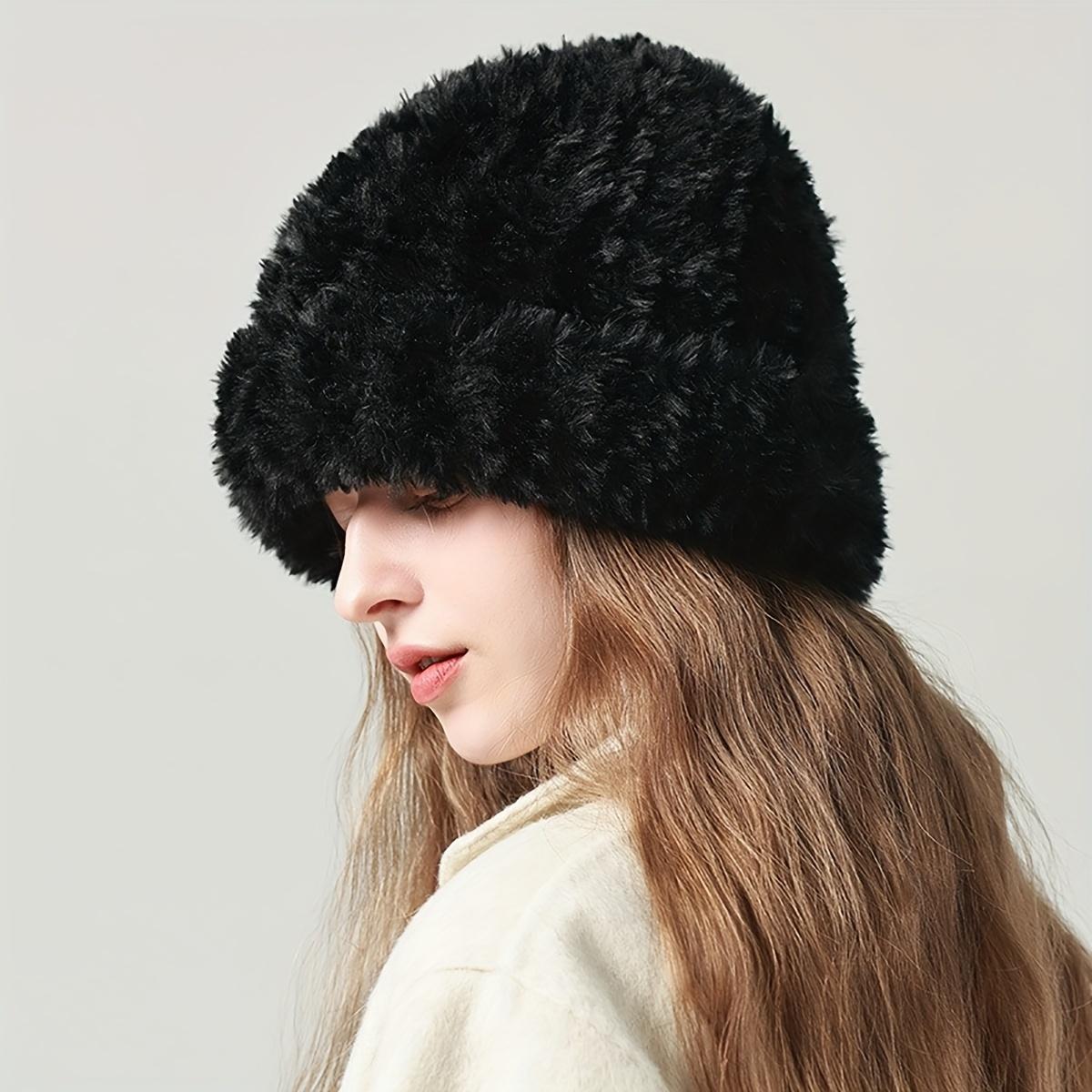 

Женская зимняя пушистая шапка-бини, теплая плюшевая шапка, теплые модные кепки, мягкая шапка-бини для холодной погоды чёрный