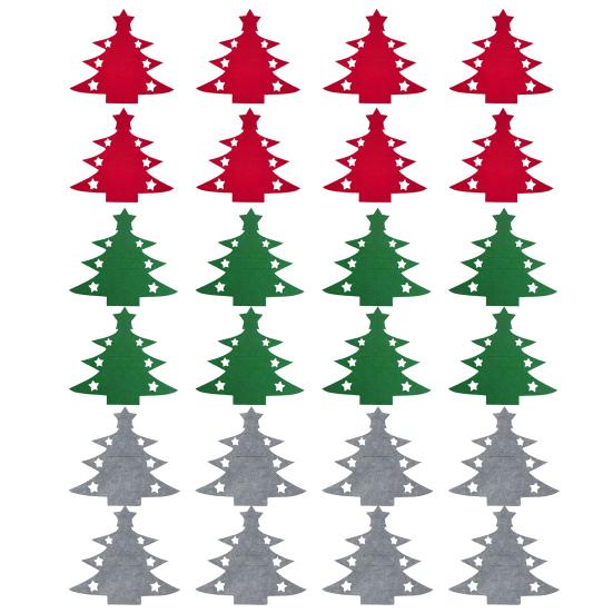 Christmas Cutlery Holder Bag Tree/Heart Shaped Knife Folk Tableware Holder Pockets Felt Dinner Flatware Covers for Christmas Party Dinner Table Decor
