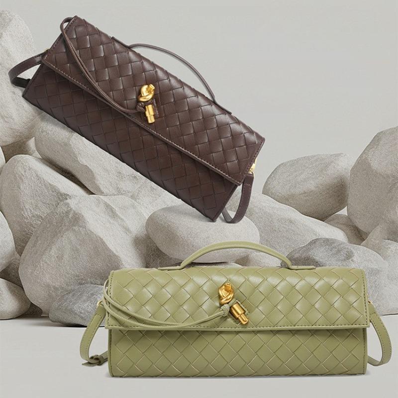Handwoven Bag Soft Leather Lock Dinner Bag Medieval Baguette Bag Long Fashion