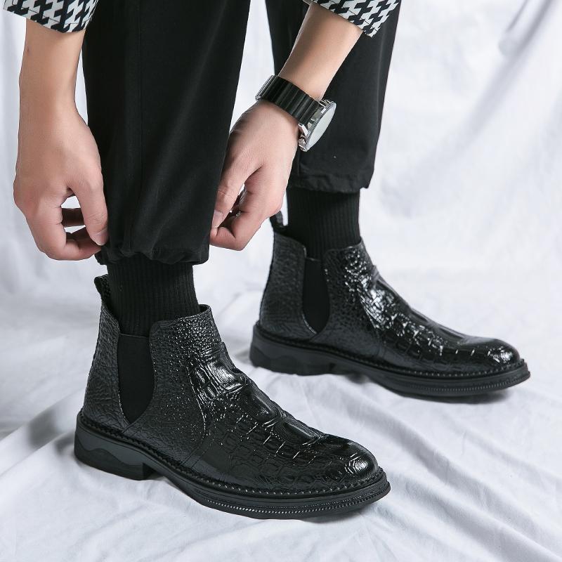 Men’s Motorcycle Boots Retro Street Style Dress Chelsea Boots Tuxedo Wedding Brown Men Ankle Boots