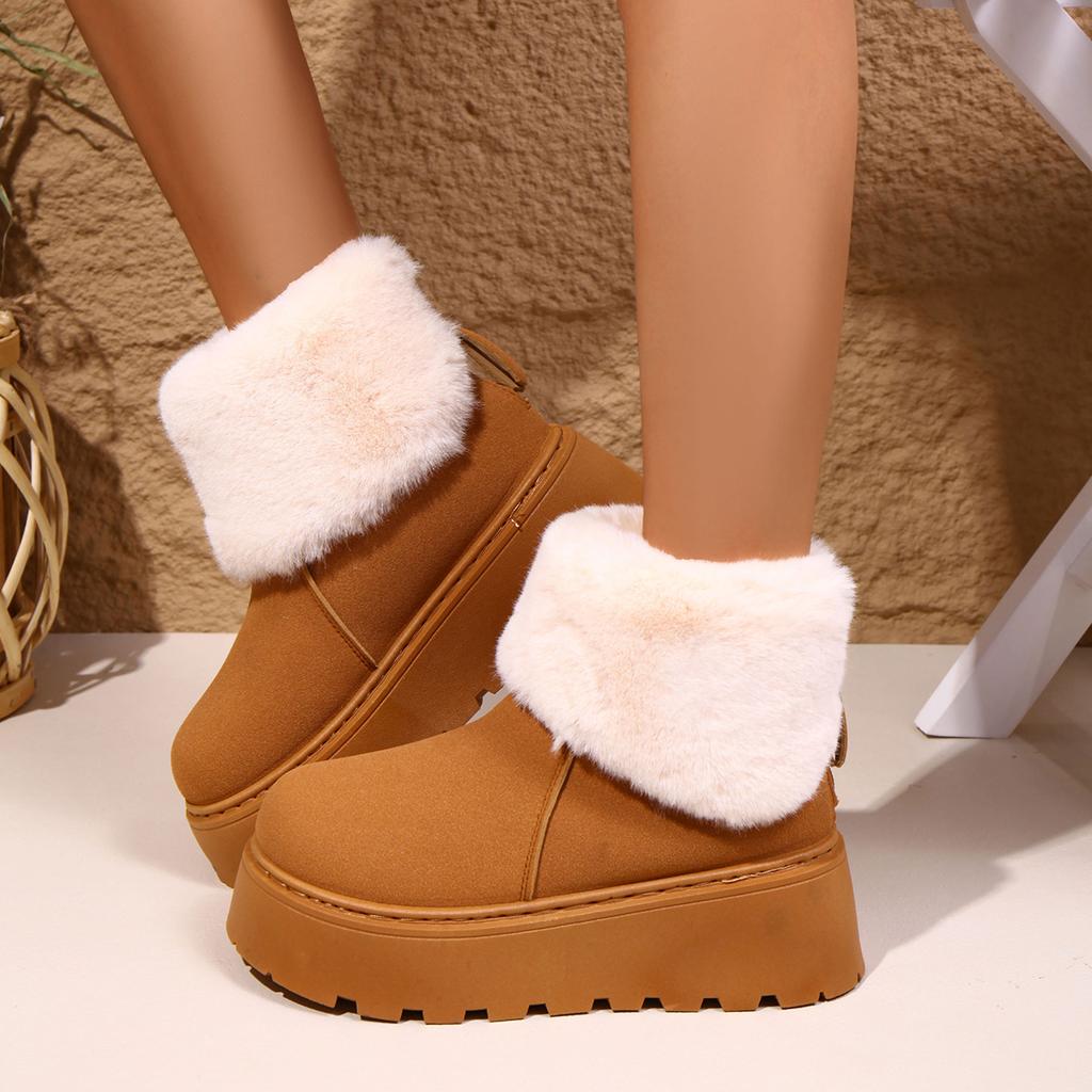 Women's Faux Fur Lined Short Snow Boots Thick Bottom Comfortable Cotton Boot Trendy Fashion Sleeve Boot Warm Cozy Fur Boot