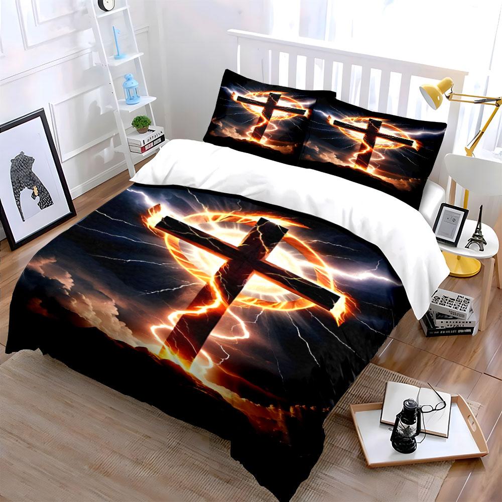 Fiery cross with lightning. Bedding sets Duvet cover sets Duvet covers Pillowcases(1 * Duvet Cover 2 * Pillowcases without duvet insert)