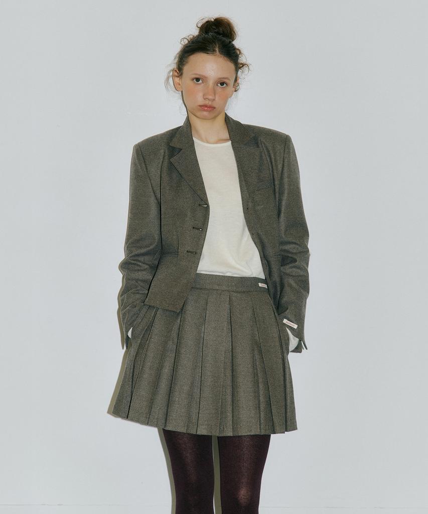 Assenti Pleated Wool Skirt_Brown