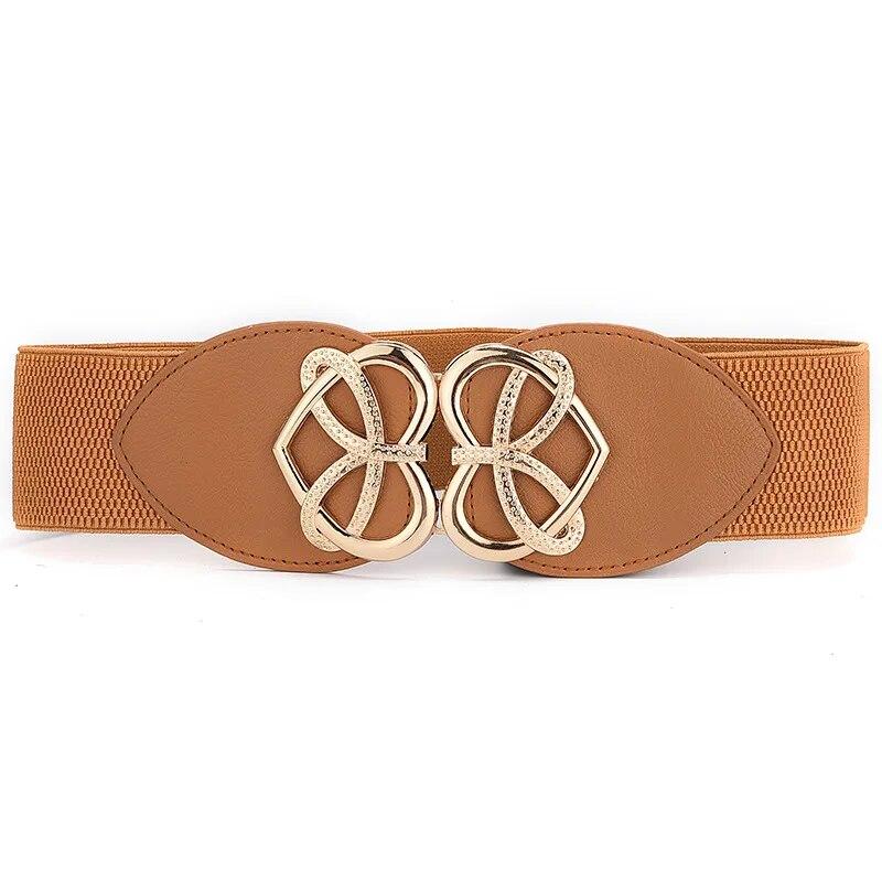 Women's Waist Cover Fashionable Golden Buckle Elastic Waist Closure With Double Hook Buckle Wide Belt With Coat Dress Women Belt