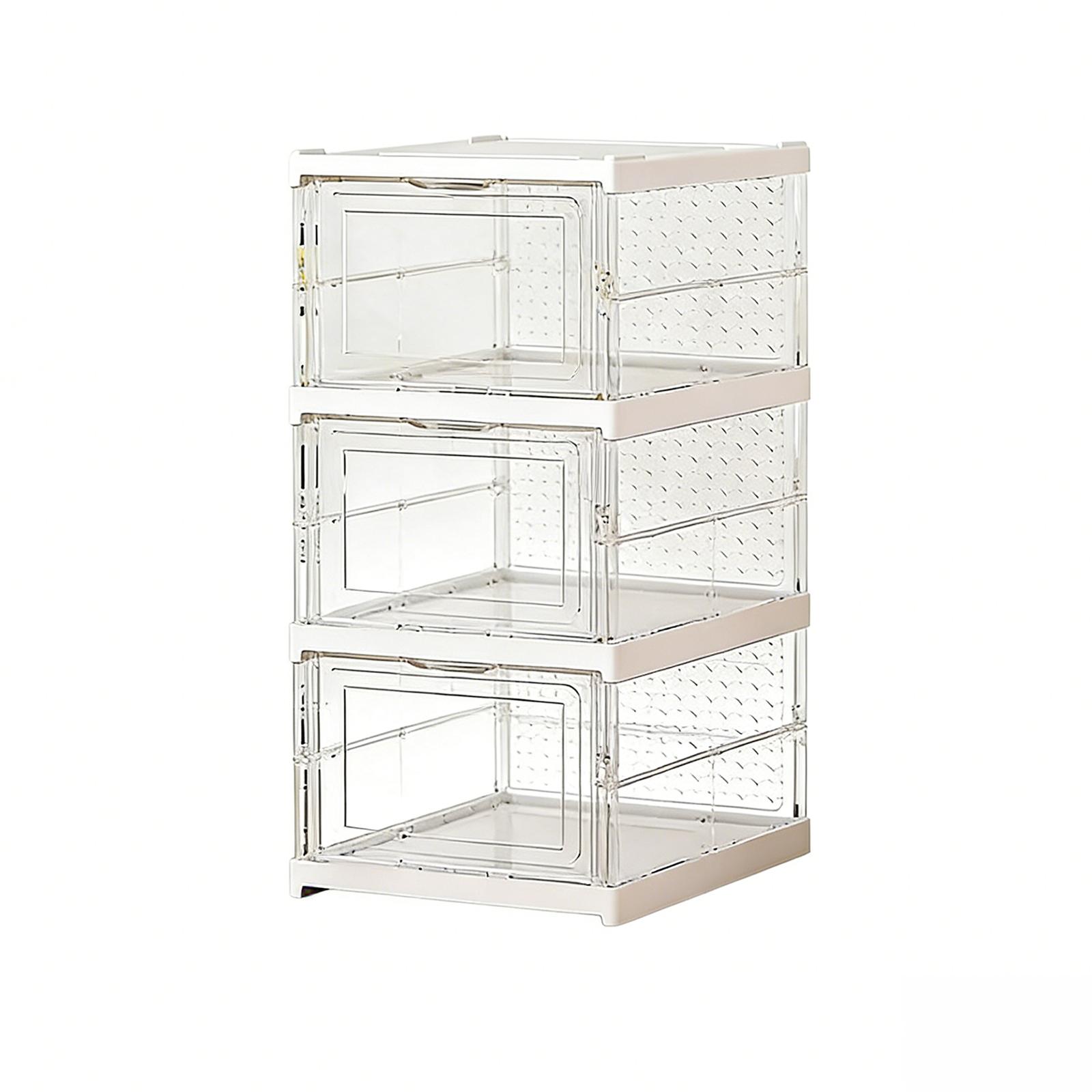 

Foldable Shoe Organizer with Lids Clear Hard Plastic Shoe Box Free Standing for Closet Entryway Bedrooms Living Rooms