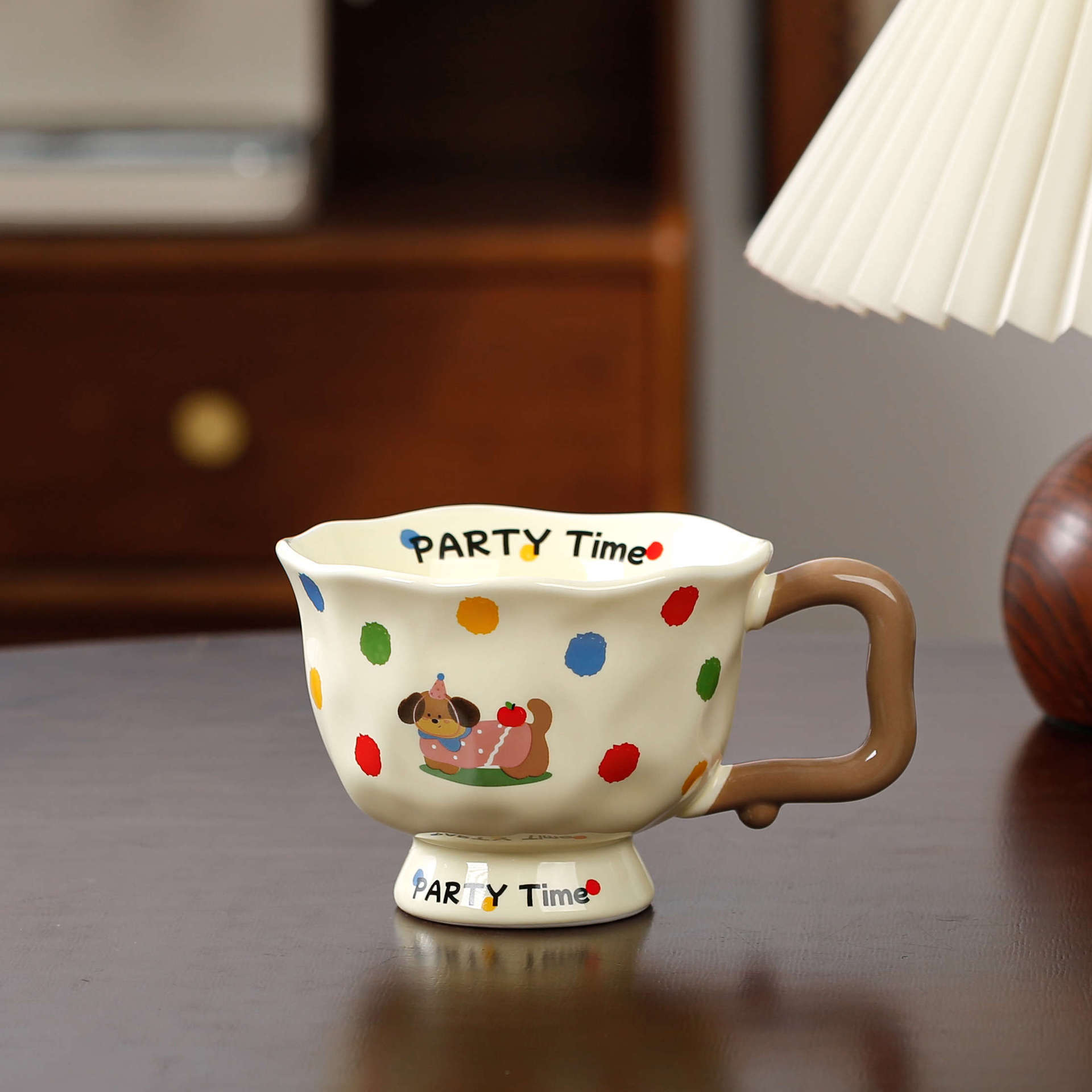 

Милая Креативная Кружка Кофе Мультяшная Керамическая Чашка Горошек Милый Питомец Чашка для Воды Высокая Ценность Высокая Ножка Взрыв Завтрак Кружка 2 370ml