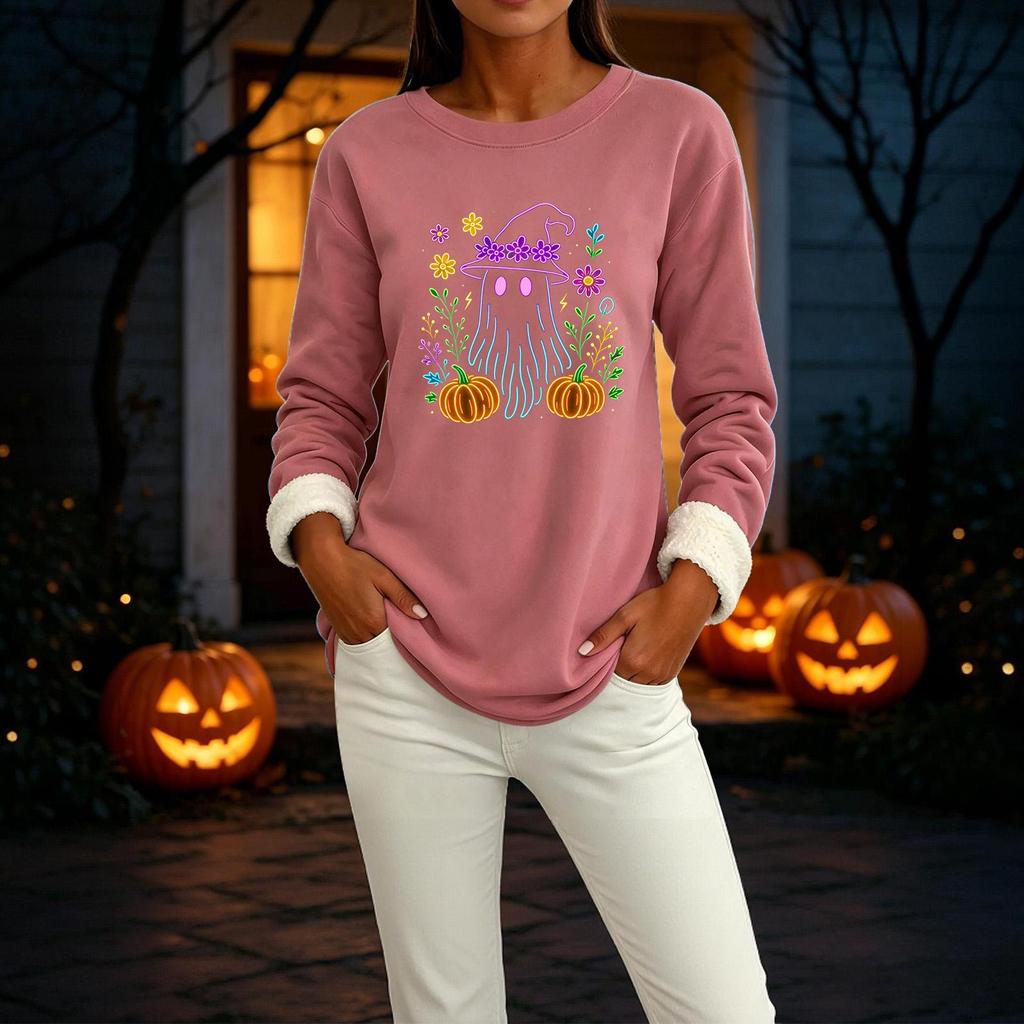 Women's Sweatshirt Halloween Print Round Neck Long Sleeve Casual Winter Top