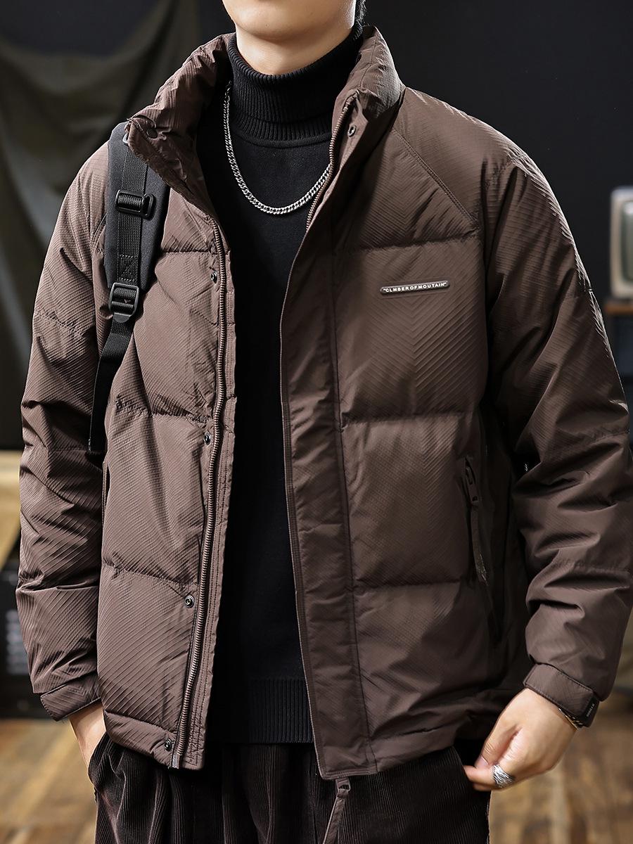 

Men s 2025 Winter Retro Cropped Down Jacket - Thick, Warm 90% White Duck Down with Stand Collar 3XL (170-185 jin) кавовий