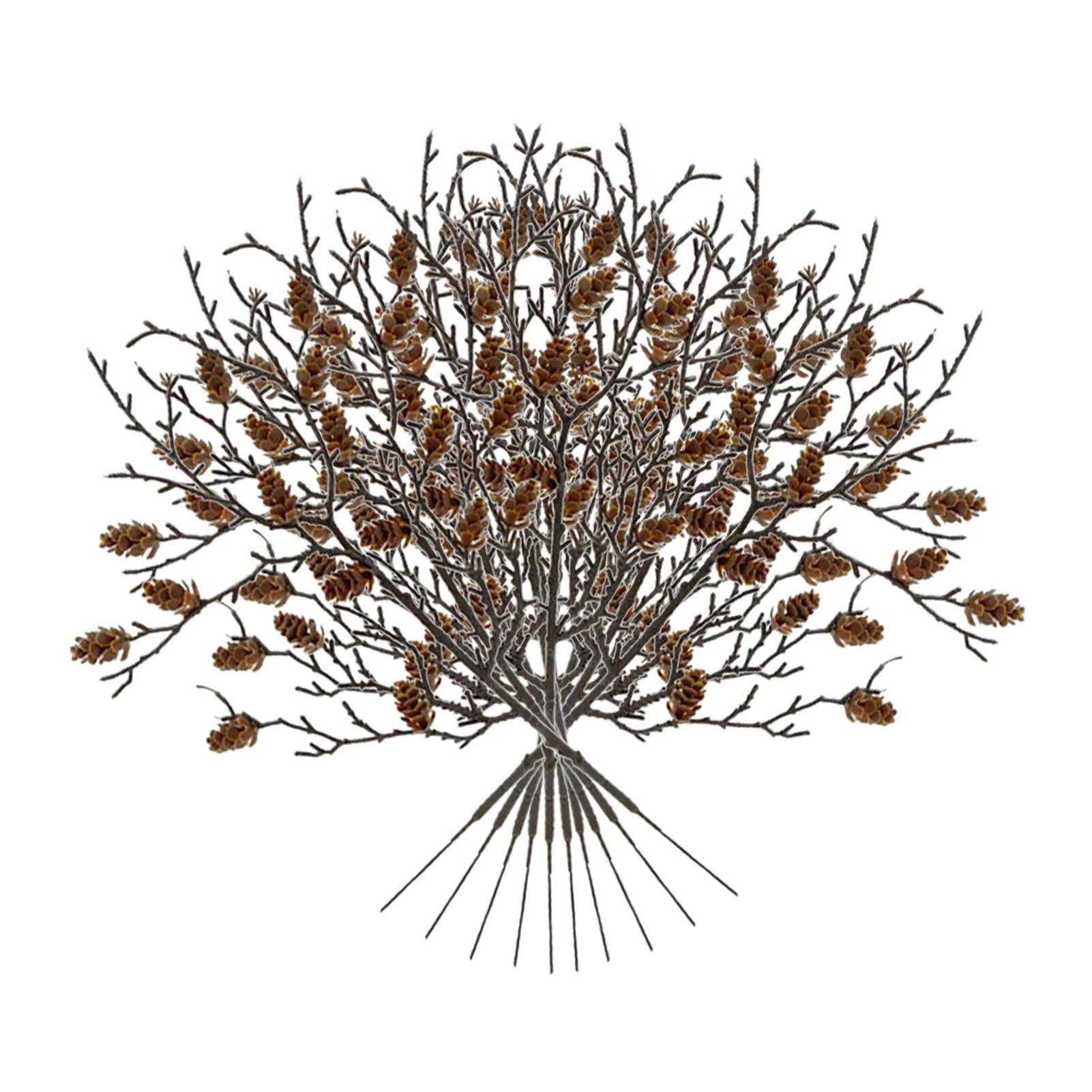 

10pcs Simulated Pine Cones Branch 3 Forks Artificial Pinecone Cuttings Flower Arrangement Accessories Christmas Home Decor
