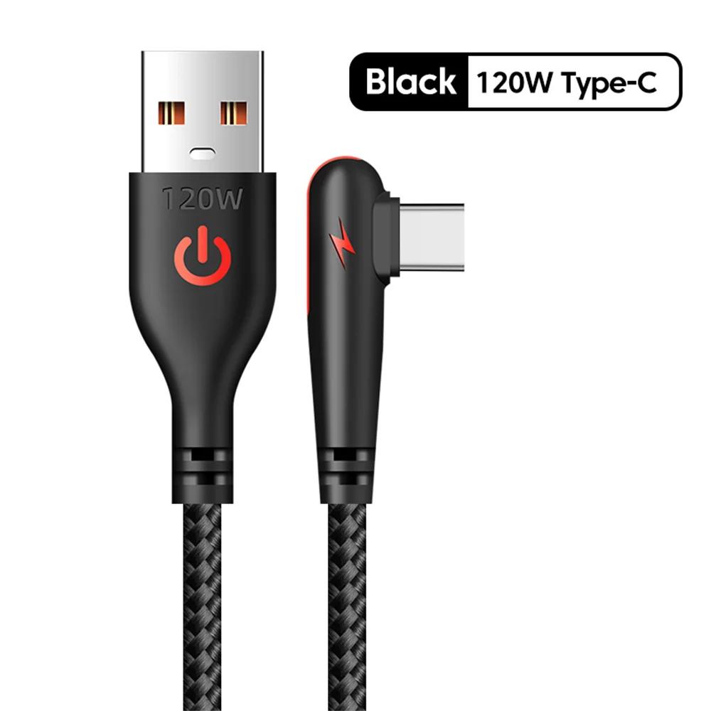 120W USB Type C Cable 90 Degree Elbow Fast Charging USB C Cable For Samsung Xiaomi Huawei Quick Charge Phone Charger Data Cord