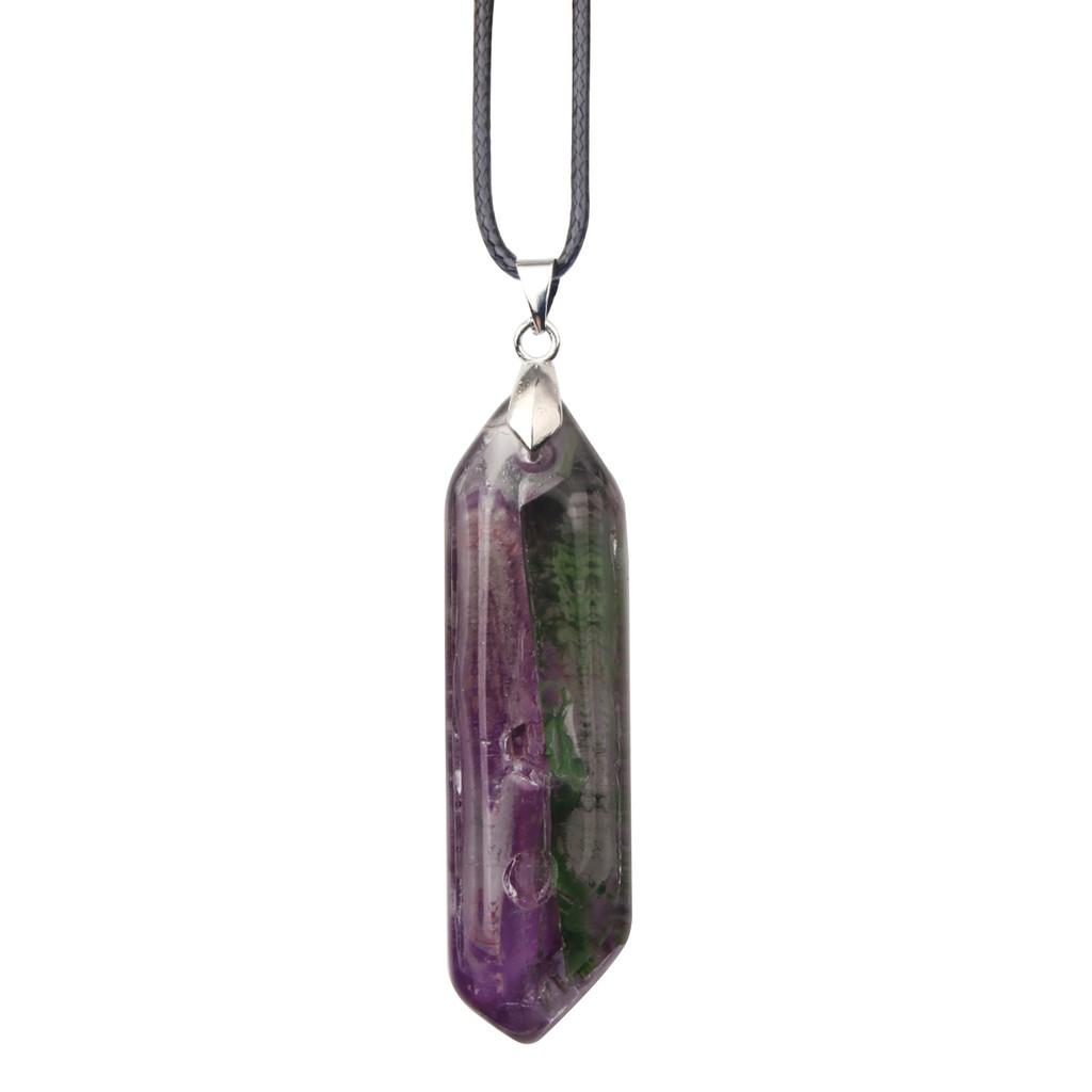 Hexagon Natural Stone Necklace With Crystal Bullet Pendant For Wear Fashion