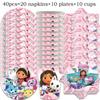 Pink Gabby House Birthday Party Decoration Banner Balloons Gabby Paper Cake Topper Plate Napkins Girl Party Decorations Supplies