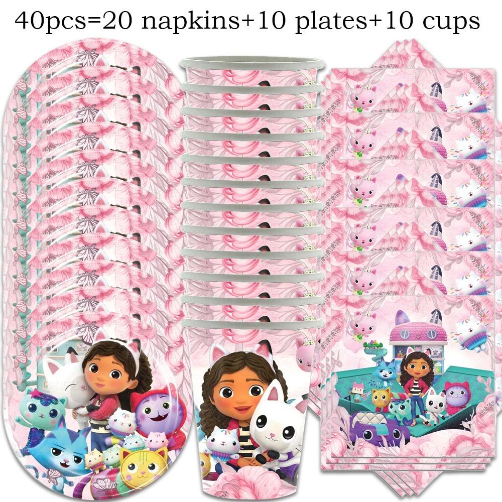 Pink Gabby House Birthday Party Decoration Banner Balloons Gabby Paper Cake Topper Plate Napkins Girl Party Decorations Supplies