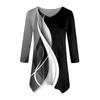 Moda Donna Casual Scollo a V Colore a Contrasto Stampato Manica a Sette Punti Camicia Cinturata Top Ampio Confortevole