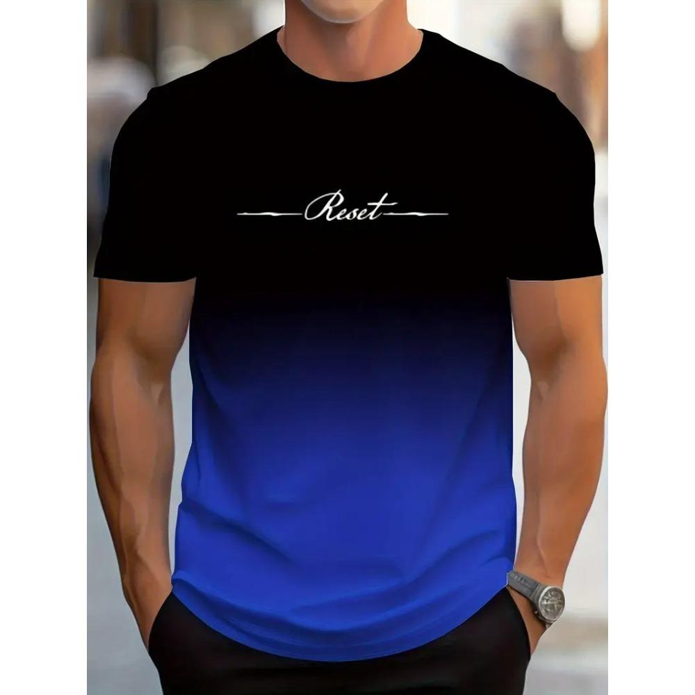 Men's Fashion T-shirt Simple Color Blocking Pattern Printed Men's T-shirt Top