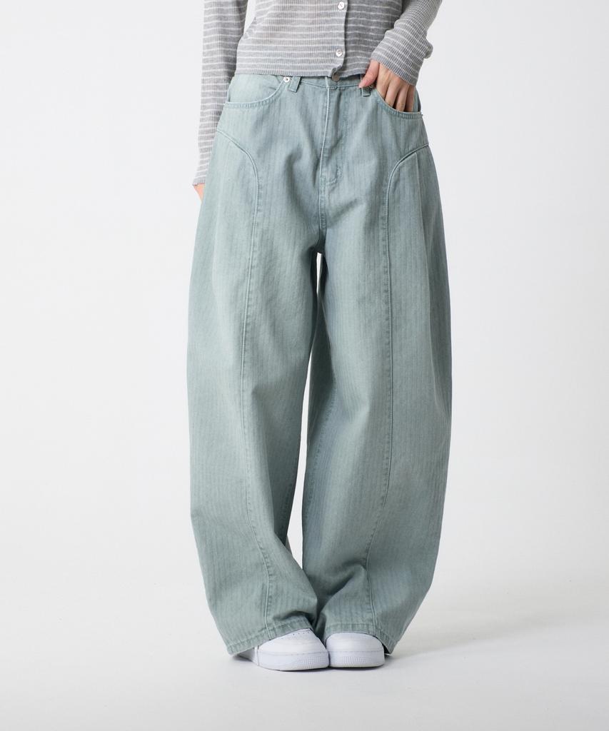 UNKNOWN PLANET Side Cut Tuck Pleat Wide Pigment Cotton Pants Green