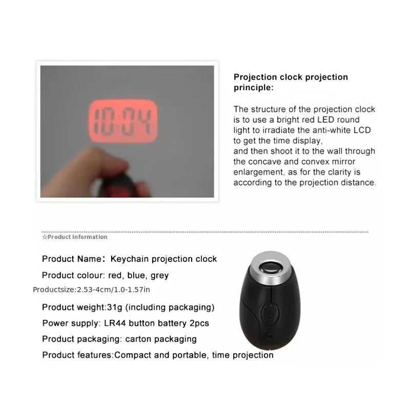 Multifunctional Projection Keychain Clock - Mini LED Alarm with Digital Display, Oval Portable Design