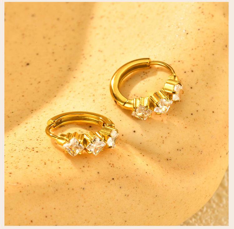 Stainless Steel Zircon Hoop Earrings, Small Round Hoops Huggie Earrings, Women Zircon Circle Piercing Ear Jewelry