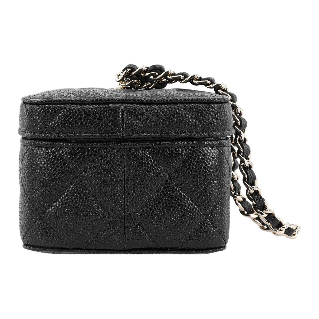 Chanel 23s Gold Buckle Double C Logo Leather Chain Shoulder Strap Lychee Grain Leather Small Square Bag Handbag Women'S Black
