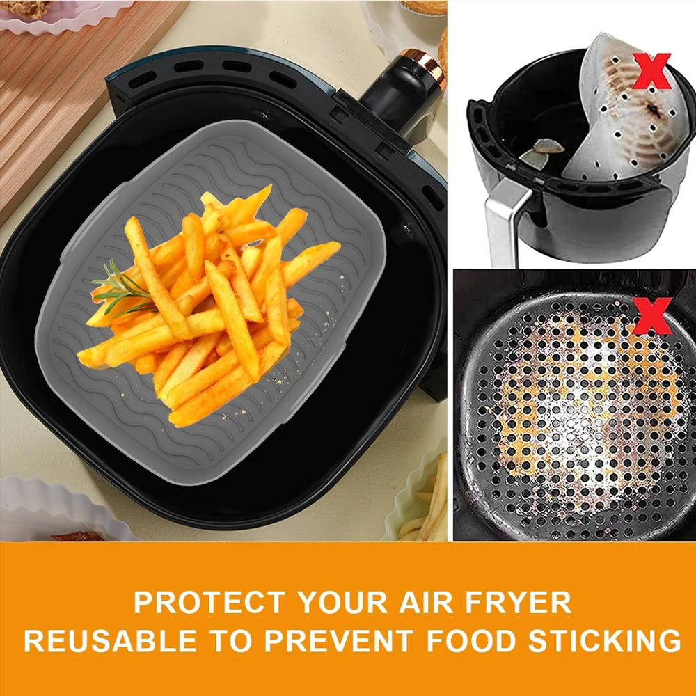 1/2PCS Reusable Air Fryer Silicone Tray Dish Dual 2 Basket Baking Pan Oven Pot Plate Liner Dual Air Fryer Accessories For Ninja