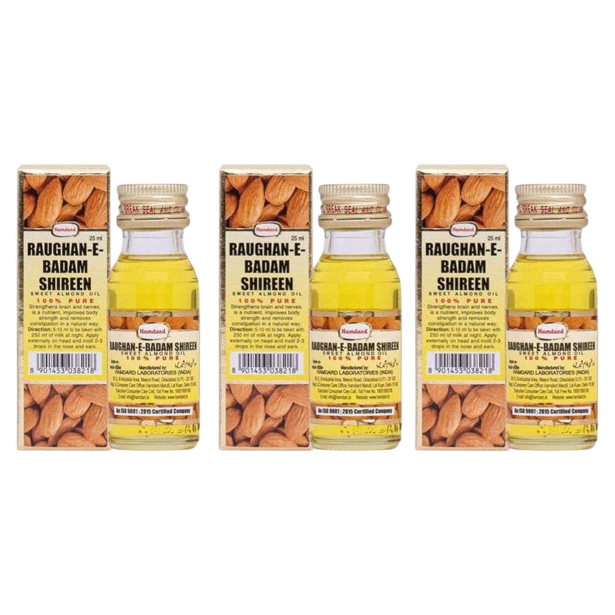 Hamdard Raughan-E-Badam Shireen Sweet Almond Oil for Body Skin Hair 25ml Pack of 3 Nourishing Natural Oil