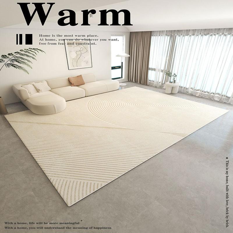 Modern Creamy Minimalist Area Rug Living Room Bedroom Soft Plush Loop Pile Non-Slip Floor Mat Easy Care