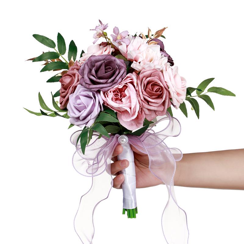 Two-Tone Forest Style Artificial Rose Bridal Bouquet