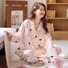 "Cute Dog Dachshund" ins cartoon spring and autumn striped pajamas women's cardigan long-sleeved loungewear autumn and winter suit