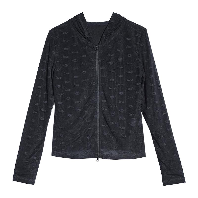 

Tuogu Trend Spicy Girl Mesh Cardigan: Sexy Slimming Spring Long Sleeve Zipper Jacket for Women. Small