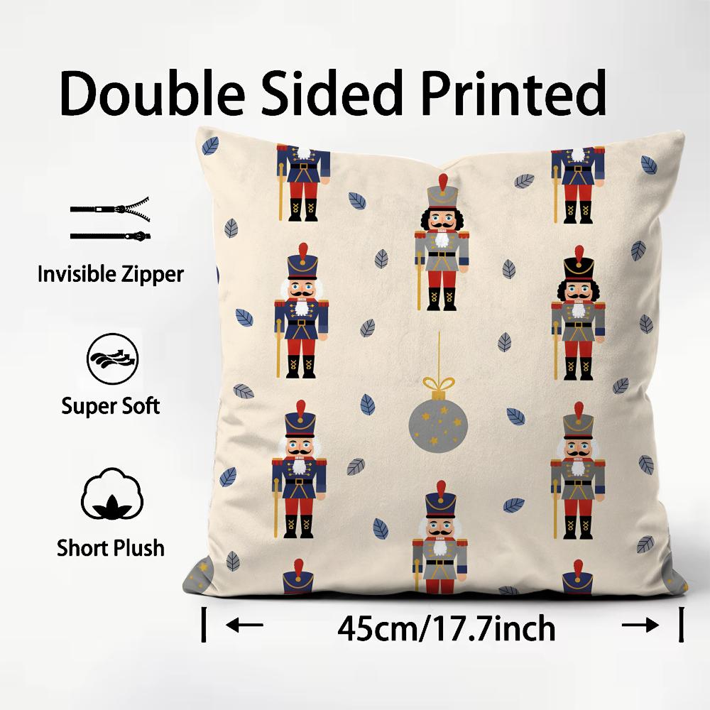 Nutcracker Soldier Christmas Cushion Cover Plush Fabric Soft DoubleSided Printed Sofa Warm Winter Home Child Gift Pillow Case