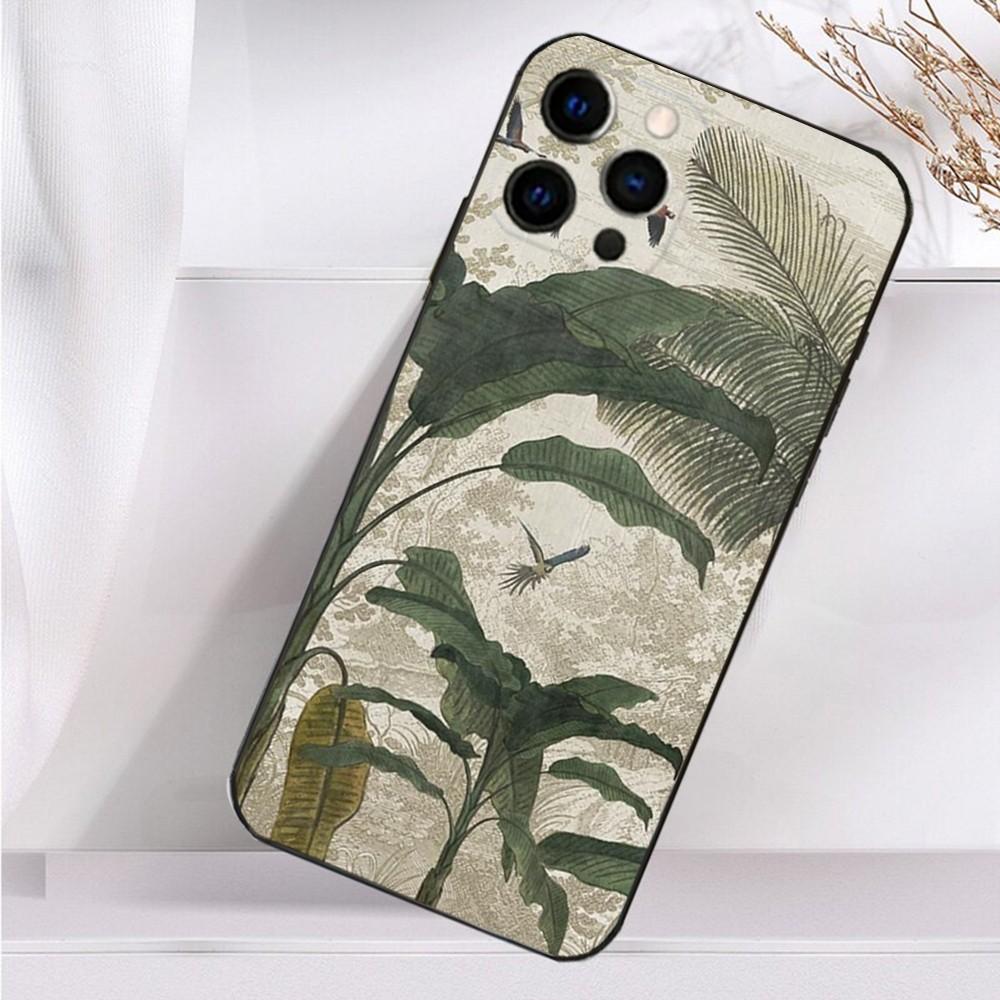 Painting Art Botanical Phone Case For iPhone 16,15,14,13,12,11 Plus,Pro Max,XS,X,XR,SE,Mini,8,7 Soft Silicone Black Cover