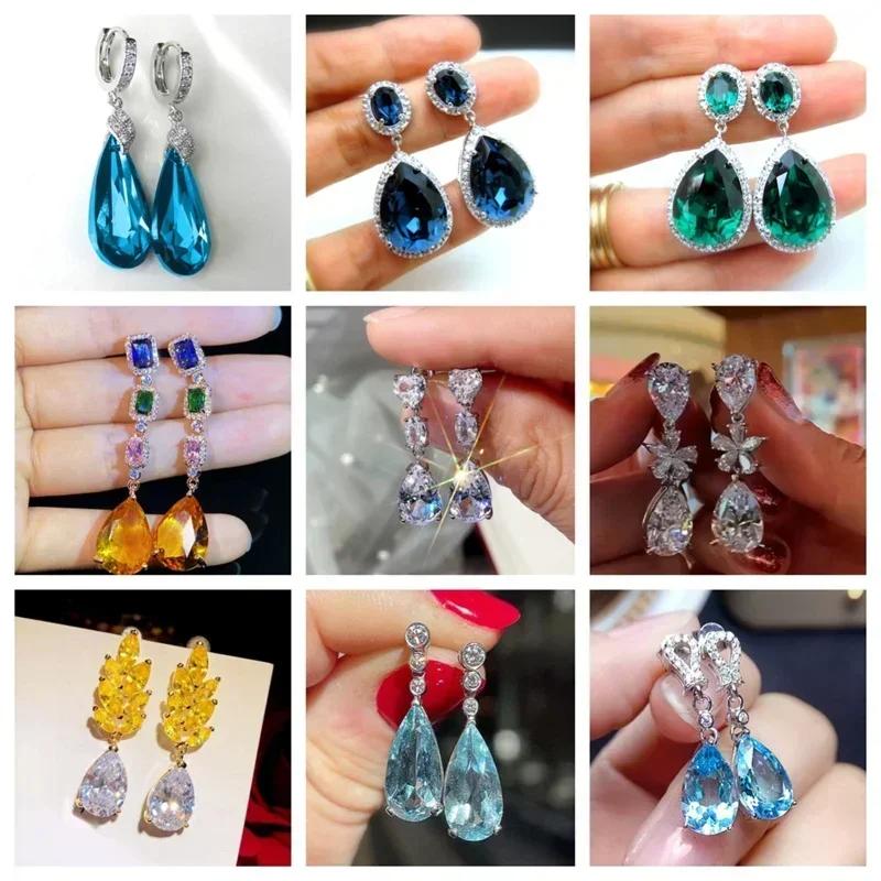 European And American Trendy Sparkling Zircon Oxide Earrings, High End Banquet Fashion Zircon Party Jewelry Long Pendant