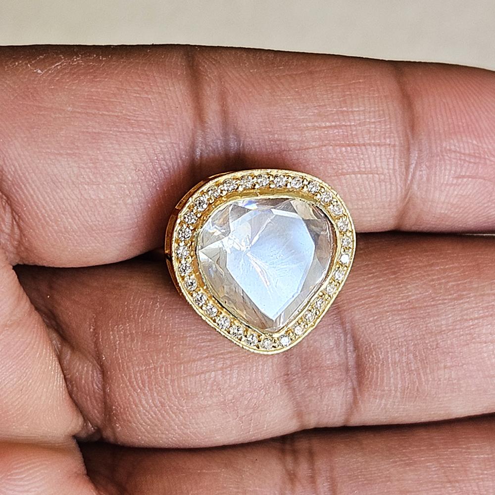 Arisha Silver Gold Plated 925 Sterling Silver Ring, Handmade Kundan Jewelry with Moissanite and Cubic Zirconia for Women, Indian Jewelry