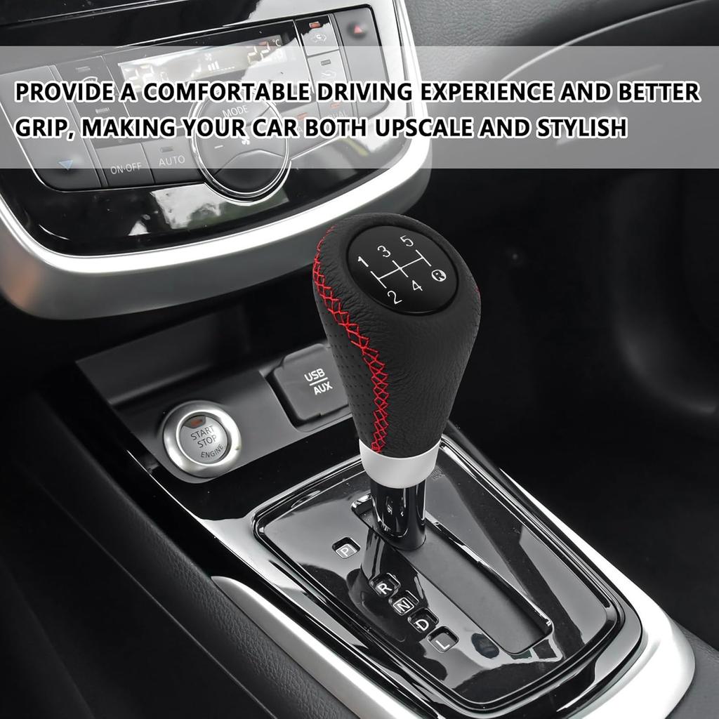 Car Gear Shift Knob With 4 Adaptive Parts,Leather 5 Speed Shift Knobs For Replacement Broken Shifter Knobs,Universal Non-Slip Manual Shift Knob Car