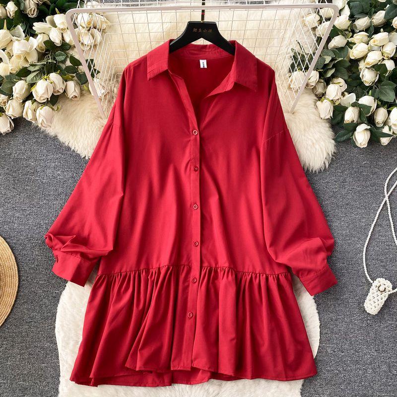 Chic Early Autumn Wear Slim Looking Girl's Dress Long Sleeves Shirt